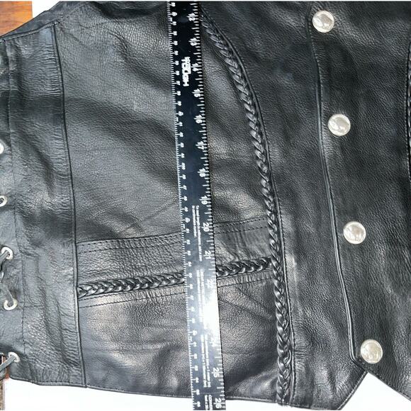 Vintage Vance Leather Motorcycle Vest Buffalo Buttons Harley Eagle Patch Men‎ 54 - Picture 9 of 11